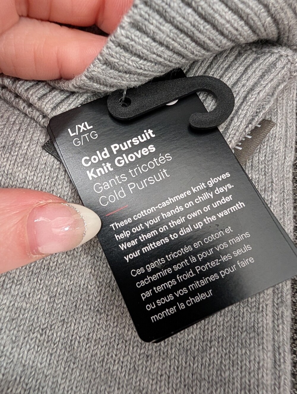 Lululemon Cold Pursuit Knit Gloves Gray Cashmere Blend Touchscreen L/XL NWT - Picture 4 of 7
